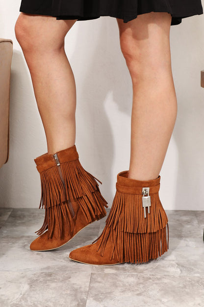 Aurora Stomp Women's Tassel Wedge Heel Ankle Booties
