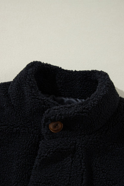 Reina Fuzzy Mock Neck Button Up Vest Coat