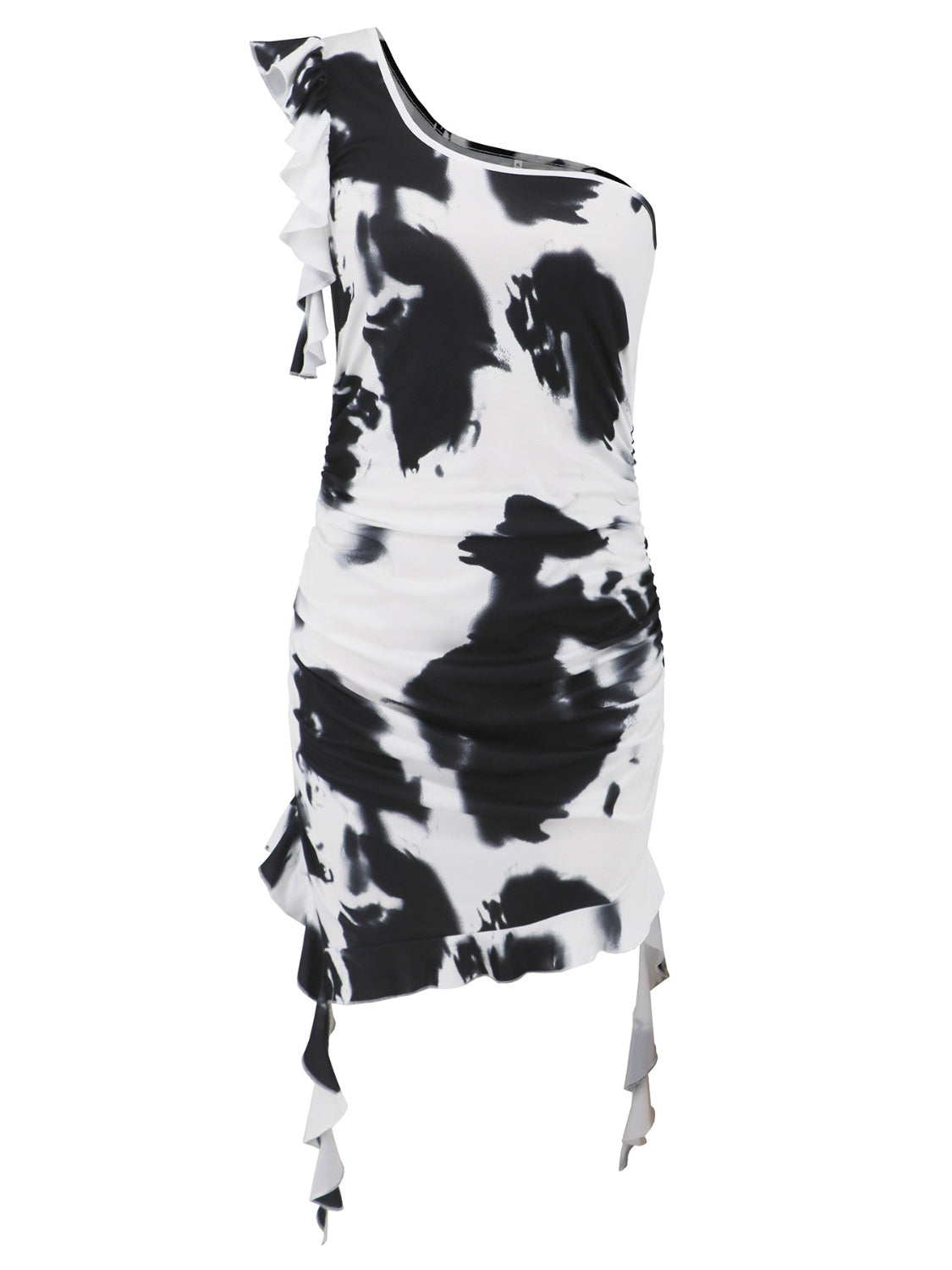 Lorena Ruffled Tie-Dye Single Shoulder Mini Dress