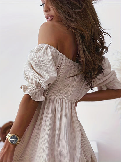 "Candance" Ruffled Off-Shoulder Short Sleeve Dress