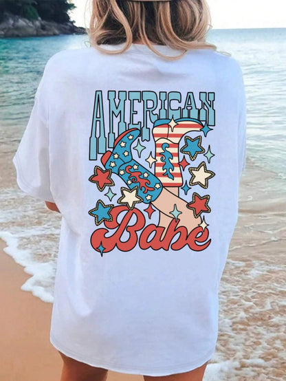 "American Babe" Graphic Round Neck Half Sleeve T-Shirt