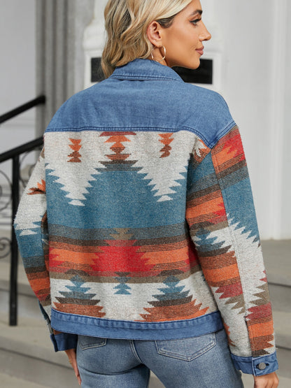 Sable Geometric Button Up Long Sleeve Denim Jacket
