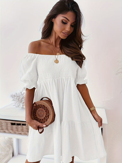 "Candance" Ruffled Off-Shoulder Short Sleeve Dress