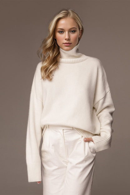 Cozy Bliss Turtleneck Dropped Shoulder Long Sleeve Sweater