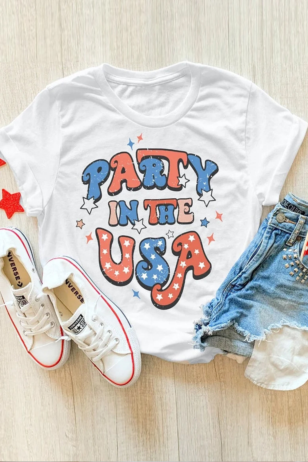 "Party in the USA" Graphic Round Neck Short Sleeve T-Shirt