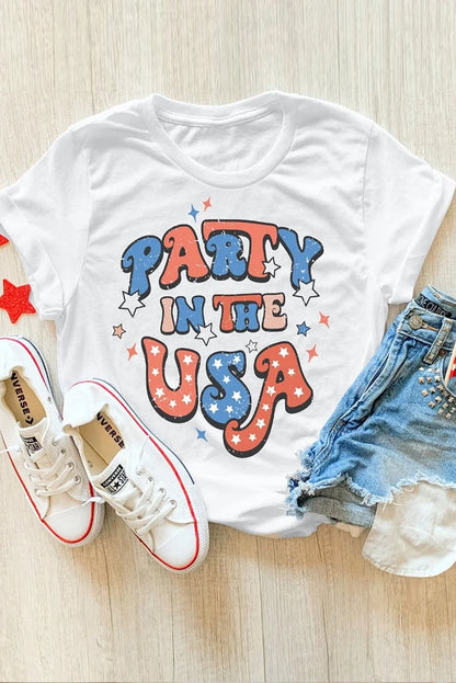 "Party in the USA" Graphic Round Neck Short Sleeve T-Shirt