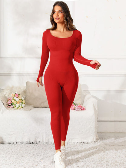 Oanez Scoop Neck Long Sleeve Active Jumpsuit