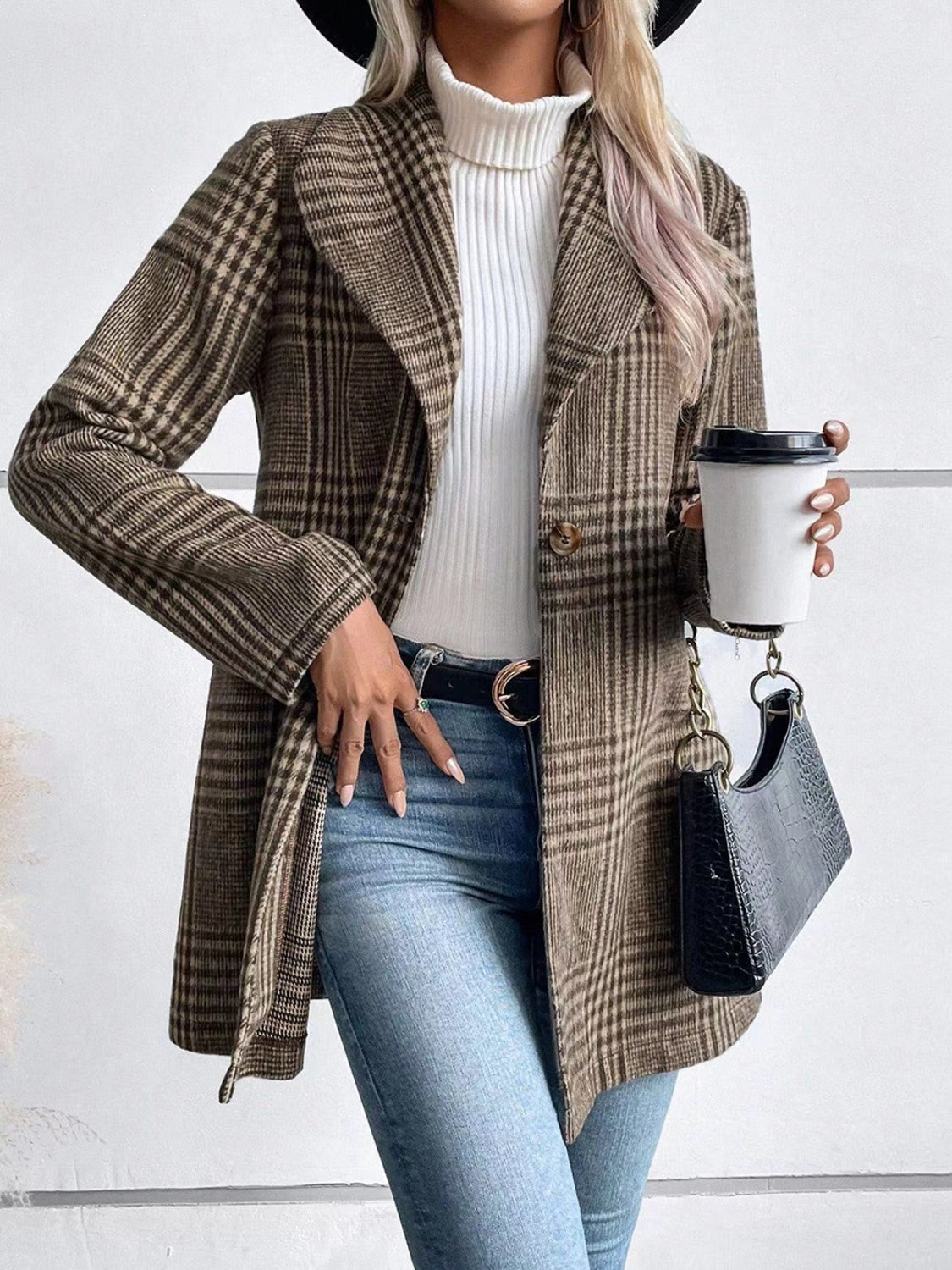 Cooper Plaid Collared Neck Long Sleeve Jacket
