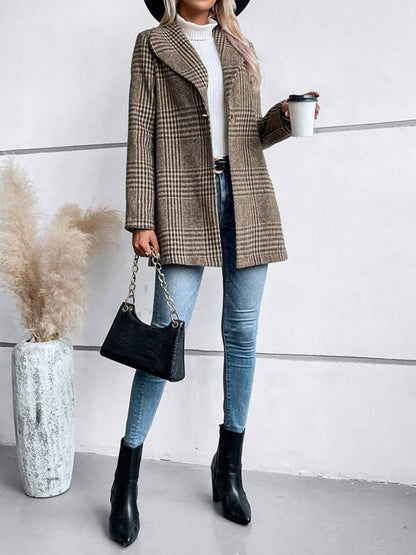 Cooper Plaid Collared Neck Long Sleeve Jacket