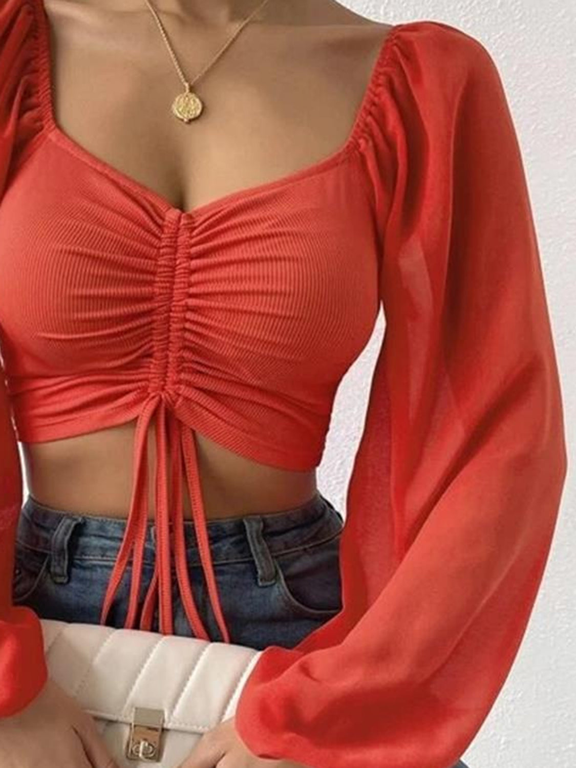 Amanda Drawstring Sweetheart Neck Cropped Top