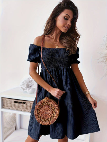 "Candance" Ruffled Off-Shoulder Short Sleeve Dress