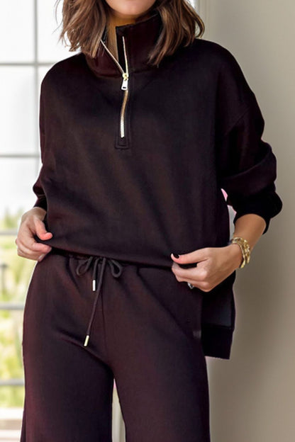 Snugged-Up Chic Half Zip Turtleneck Long Sleeve Top and Pants Set