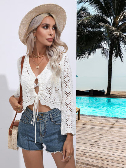 "You Got This!" Laced-Out Long Sleeve Cropped Cover Up
