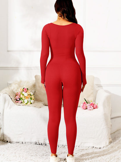 Oanez Scoop Neck Long Sleeve Active Jumpsuit