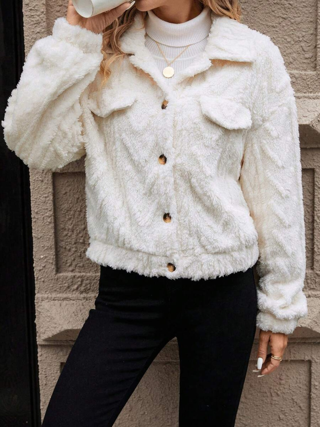 Avelina Button Up Long Sleeve Fuzzy Outerwear