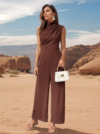 Elayna Ruched Mock Neck Sleeveless Jumpsuit