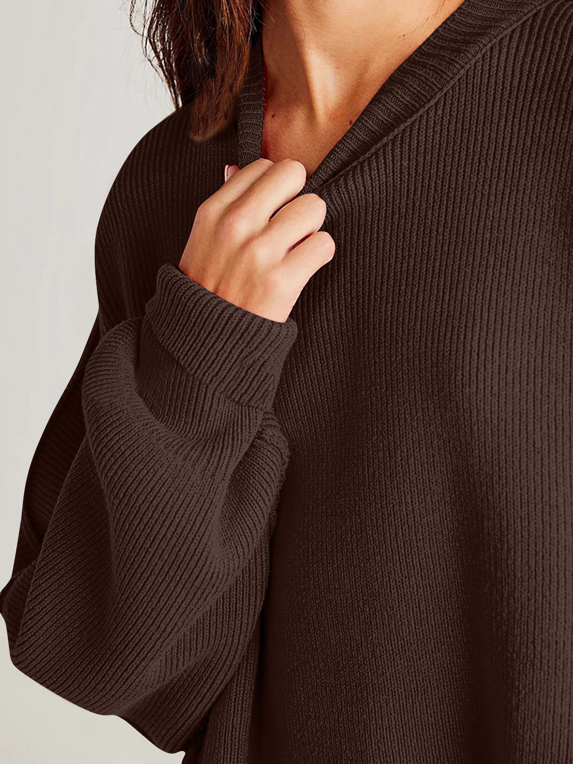 Emerson Double Take Side Slit Round Neck Long Sleeve Sweater