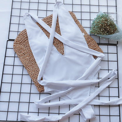 Quinta Halter Neck Deep V Tied One-Piece Swimsuit
