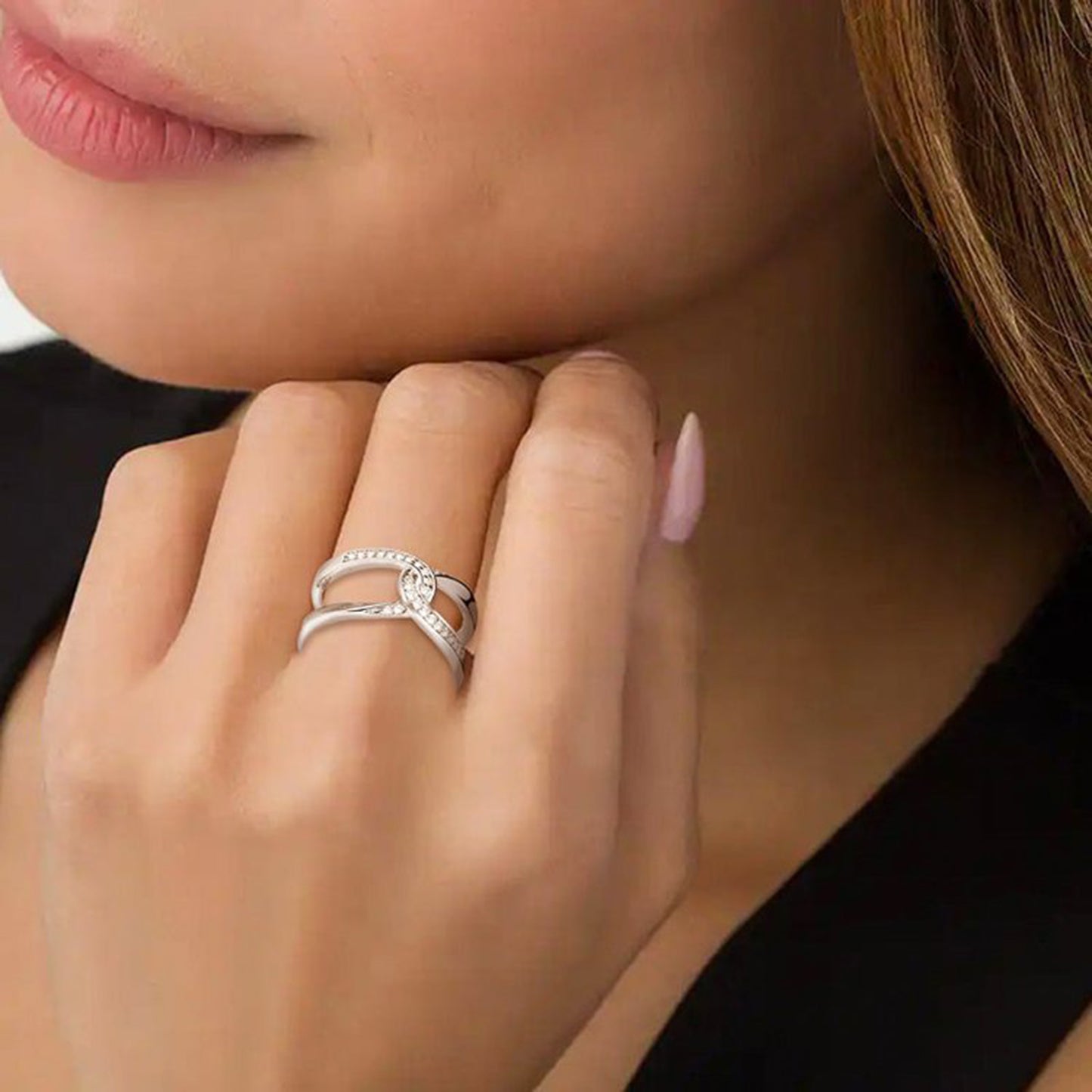 Olivia Twisted Inlaid Zircon Double-layered Ring