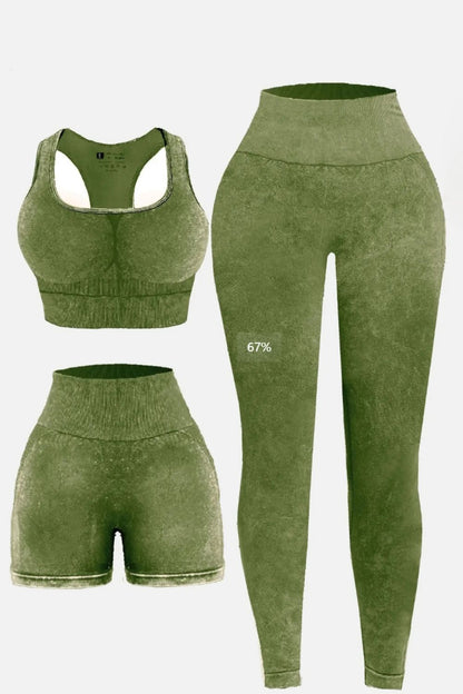 Bessa 3 Piece Washed Square Neck Wide Strap Active Set