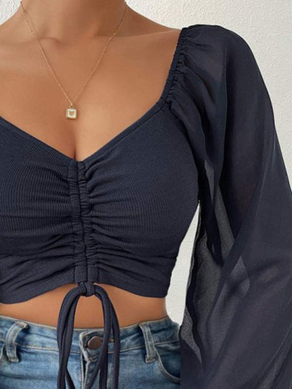 Amanda Drawstring Sweetheart Neck Cropped Top