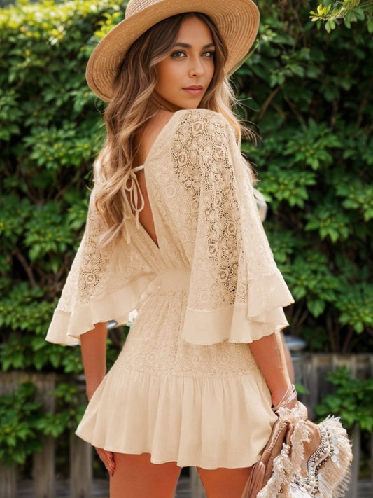 "Rosalie" Lace Cutout Half Sleeve Mini Dress