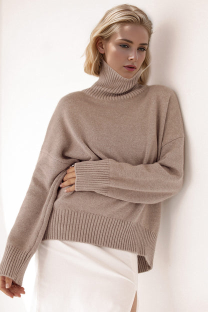 Cozy Bliss Turtleneck Dropped Shoulder Long Sleeve Sweater