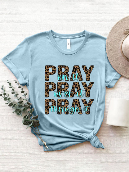 "Pray" Graphic Round Neck Short Sleeve T-Shirt