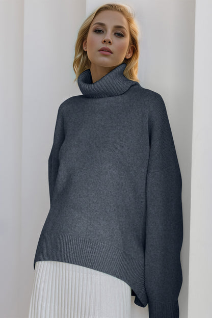 Cozy Bliss Turtleneck Dropped Shoulder Long Sleeve Sweater