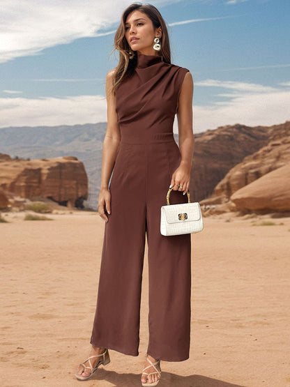 Elayna Ruched Mock Neck Sleeveless Jumpsuit