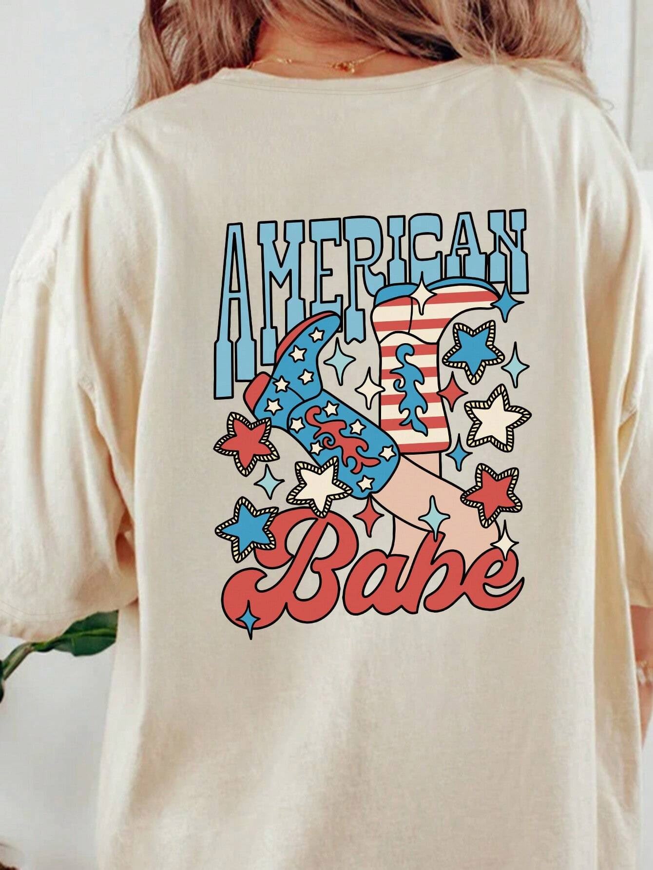 "American Babe" Graphic Round Neck Half Sleeve T-Shirt
