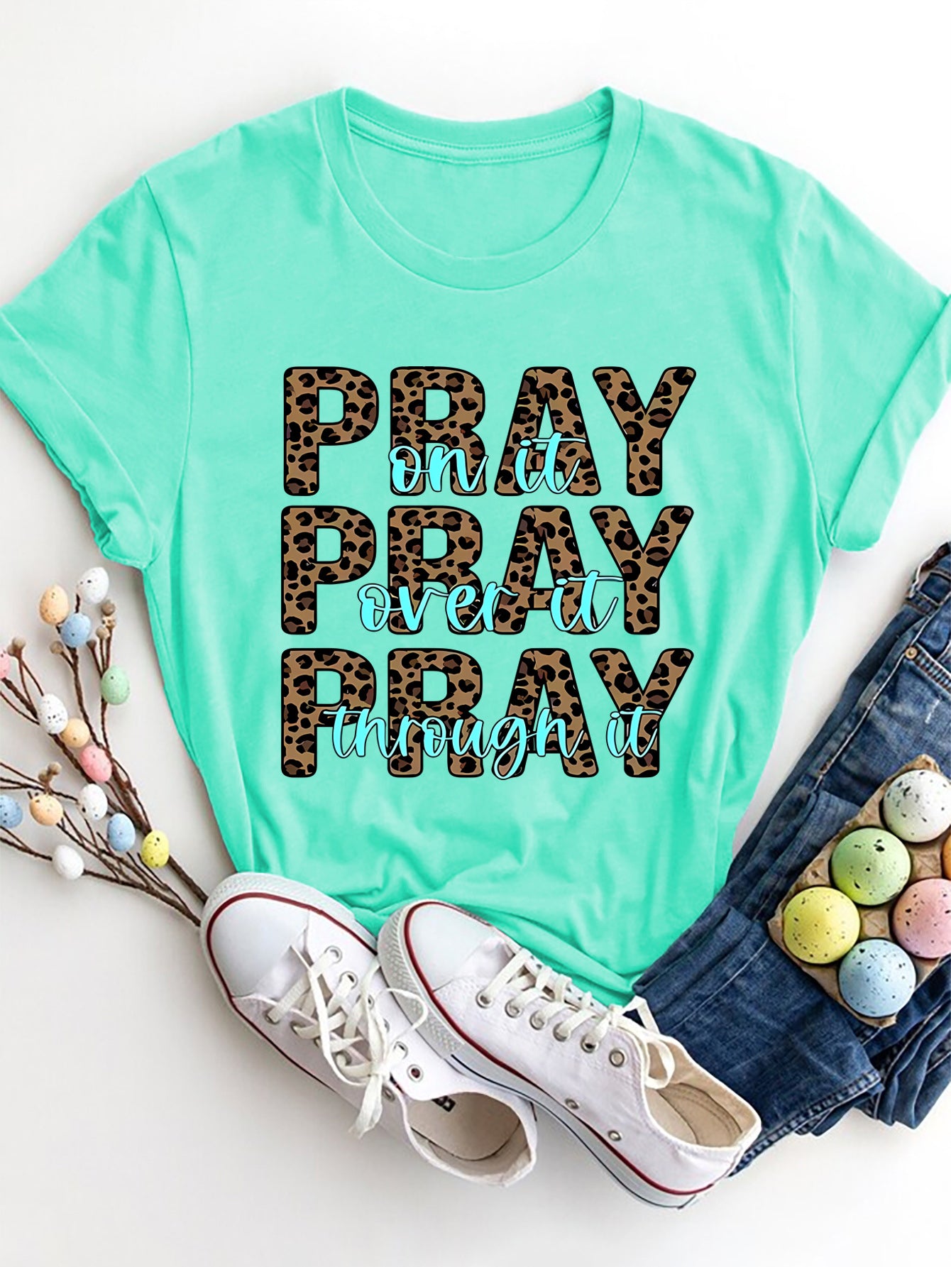 "Pray" Graphic Round Neck Short Sleeve T-Shirt