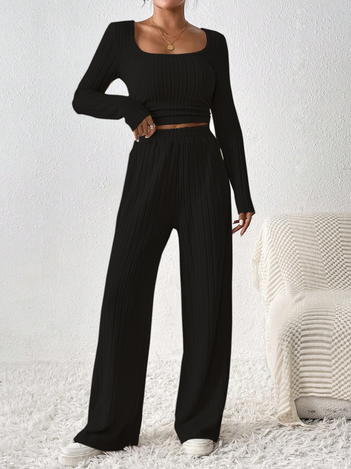 Honey Love Scoop Neck Long Sleeve Top and Pants Set