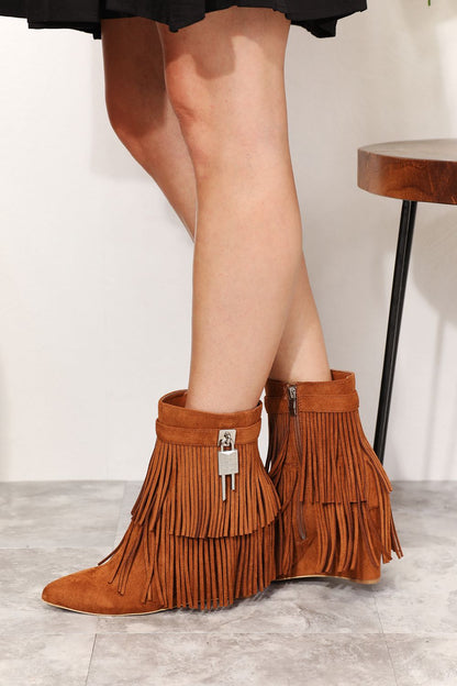 Aurora Stomp Women's Tassel Wedge Heel Ankle Booties