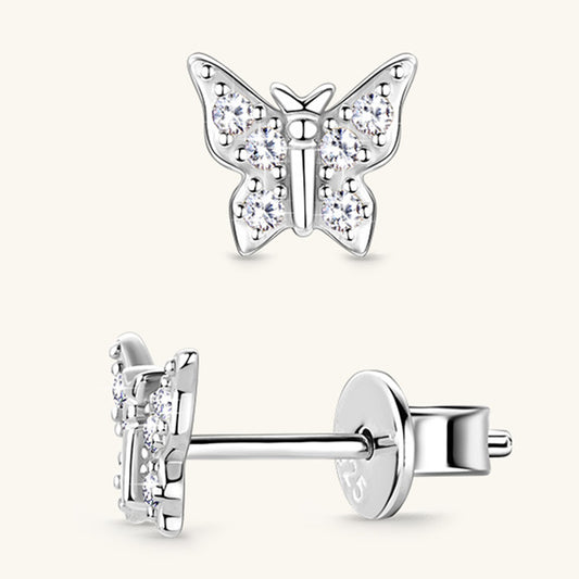 "Butterfly Kisses" Moissanite 925 Sterling Silver Butterfly Stud Earrings