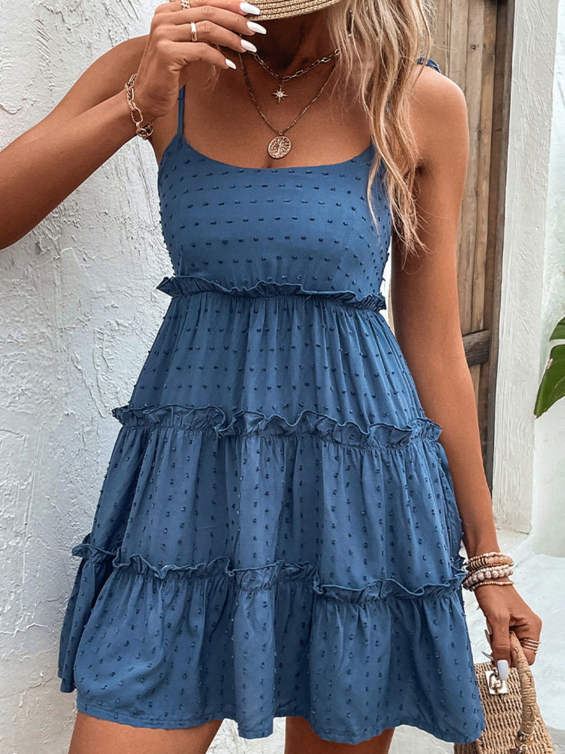 Eve Frill Spaghetti Strap Tiered Dress