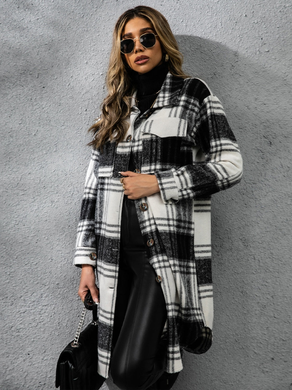 Lana Plaid Collared Neck Long Sleeve Coat