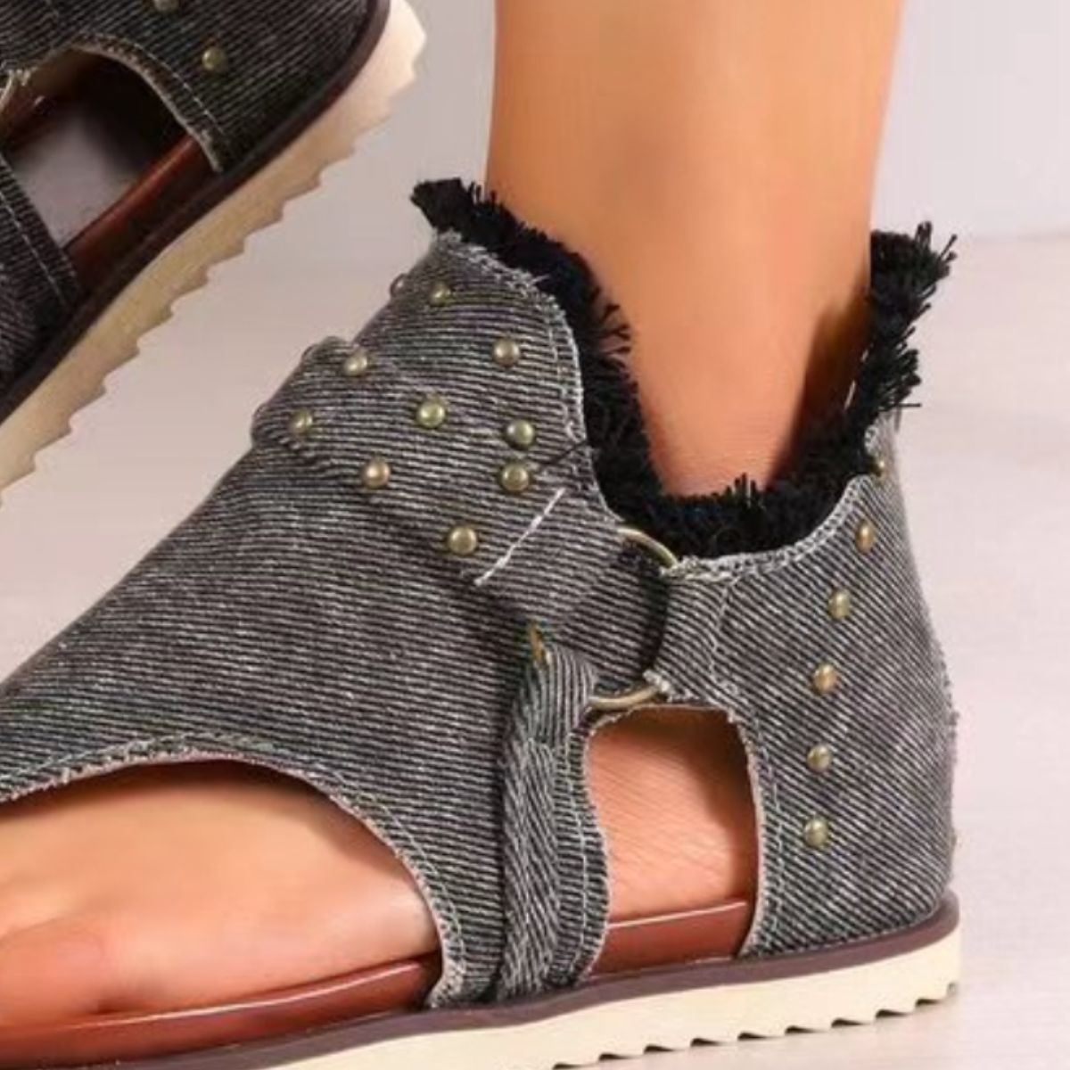 Jordan Studded Raw Hem Flat Sandals