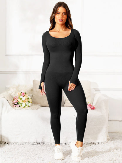 Oanez Scoop Neck Long Sleeve Active Jumpsuit