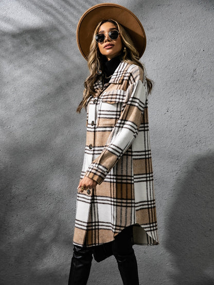 Lana Plaid Collared Neck Long Sleeve Coat