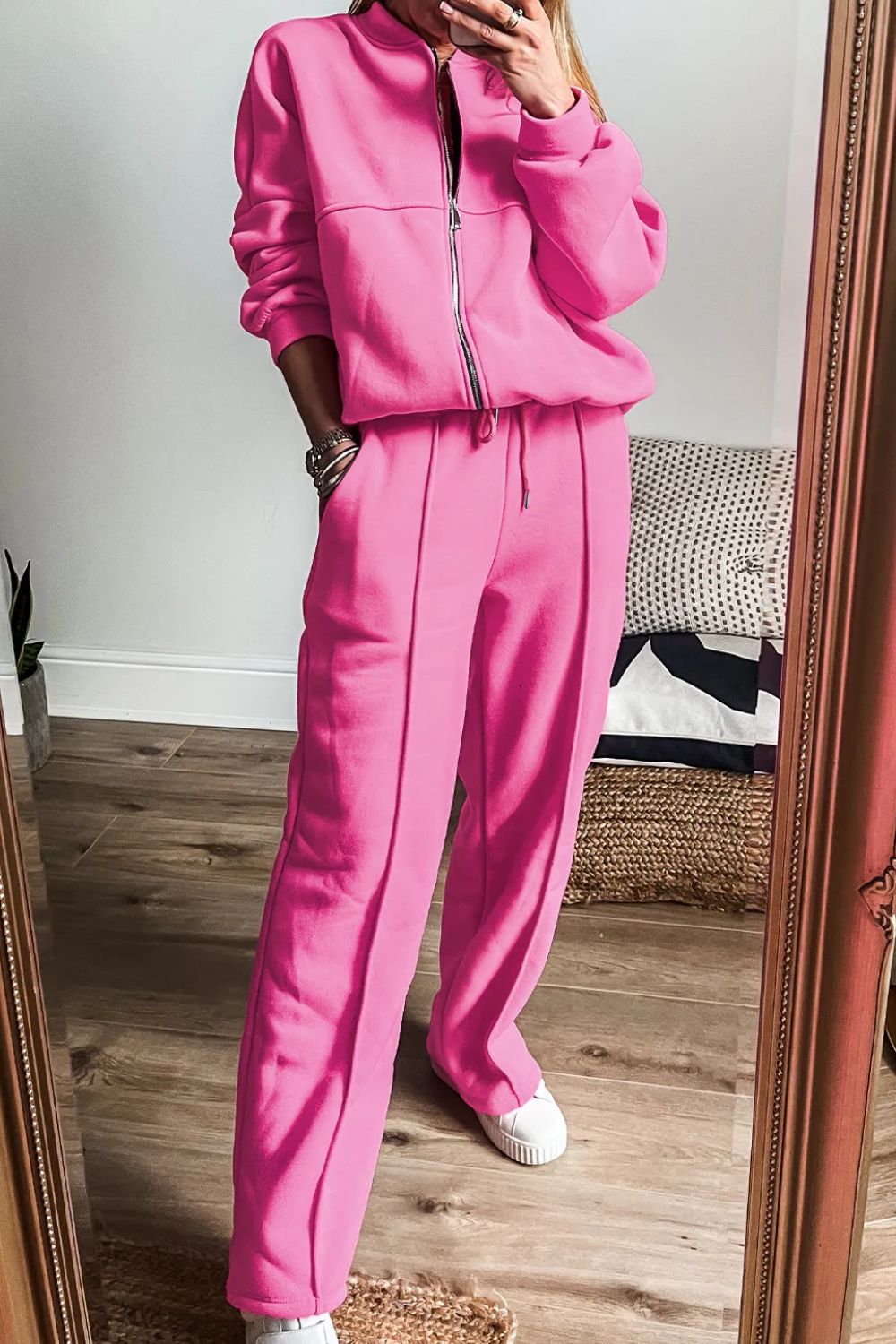 Luxe-Layer Zip Up Long Sleeve Top and Pants Set