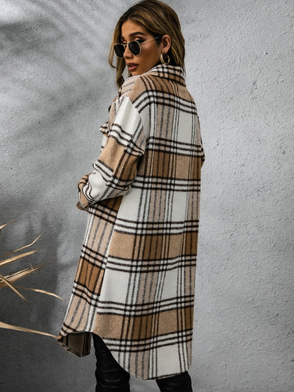 Lana Plaid Collared Neck Long Sleeve Coat