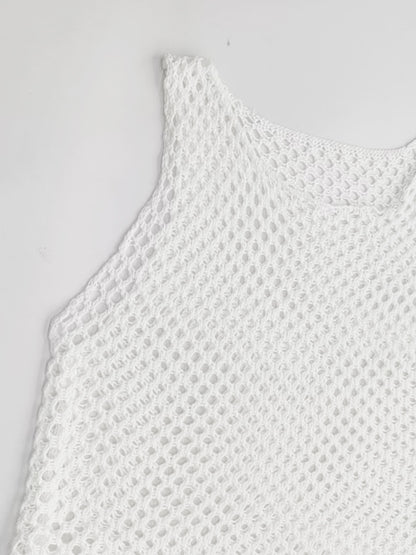 "Dancing in the Sun" Tassel Hem Hollow Out Sleeveless Cover Up