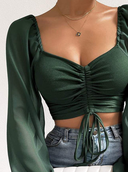 Amanda Drawstring Sweetheart Neck Cropped Top