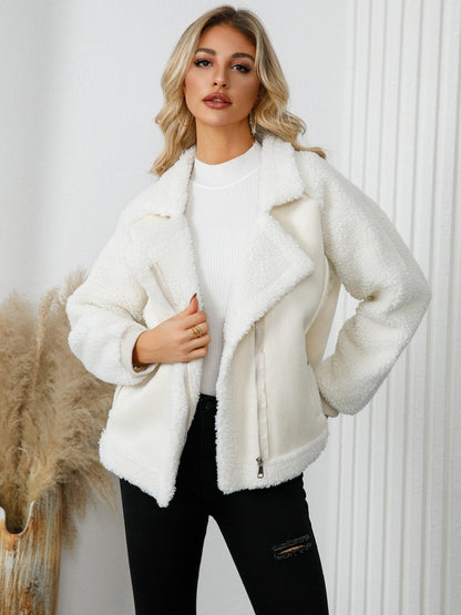 Elowen Pocketed Sherpa Zip Up Long Sleeve Jacket