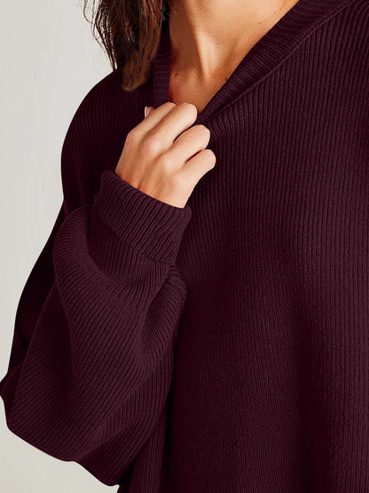 Emerson Double Take Side Slit Round Neck Long Sleeve Sweater