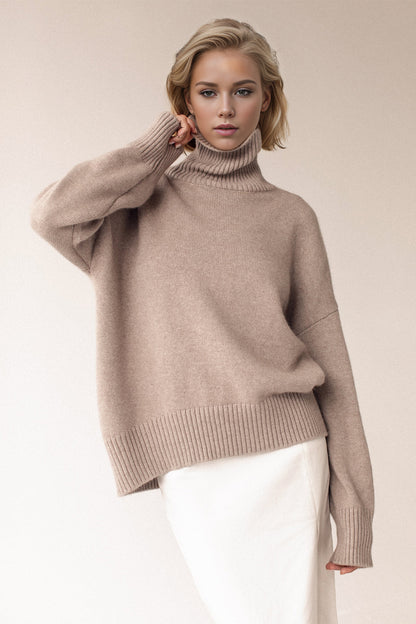 Cozy Bliss Turtleneck Dropped Shoulder Long Sleeve Sweater