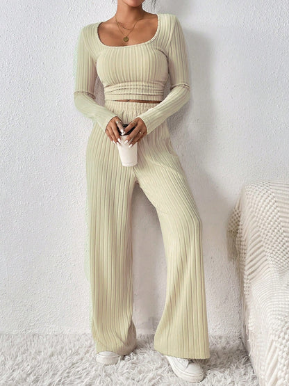 Honey Love Scoop Neck Long Sleeve Top and Pants Set