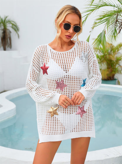 "Lucky Stars" Sequined Long Sleeve Cover Up