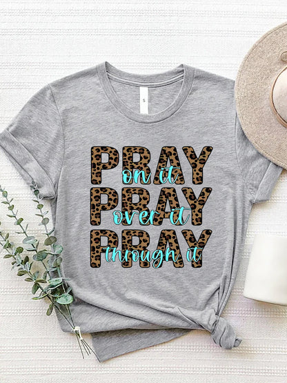 "Pray" Graphic Round Neck Short Sleeve T-Shirt